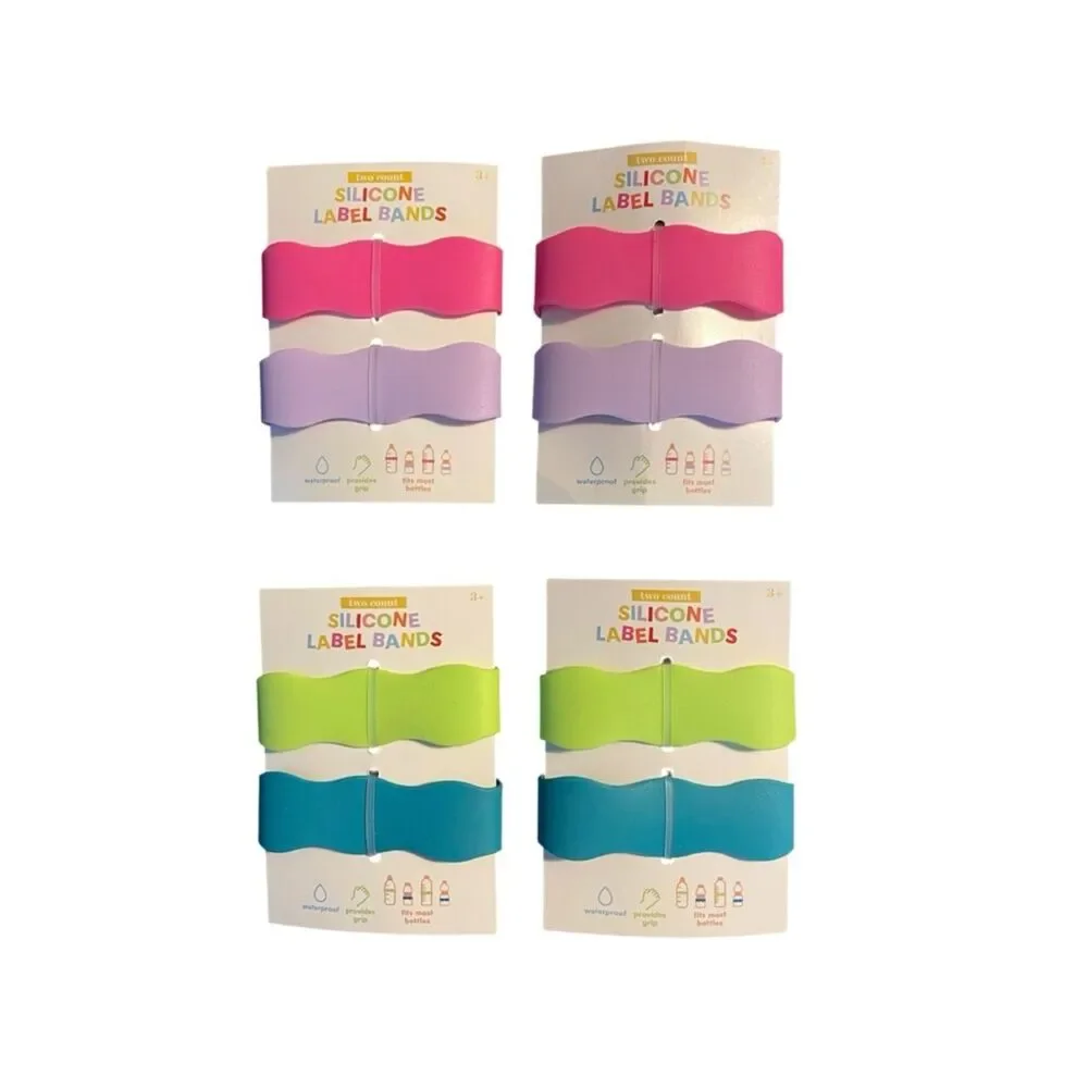 Silicone Label Bands – Set of 4 – Pink, Lavender, Lime & Teal – NWT